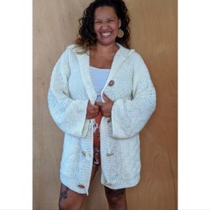 Vintage ivory wool toggle hoodie sweater cardigan xl